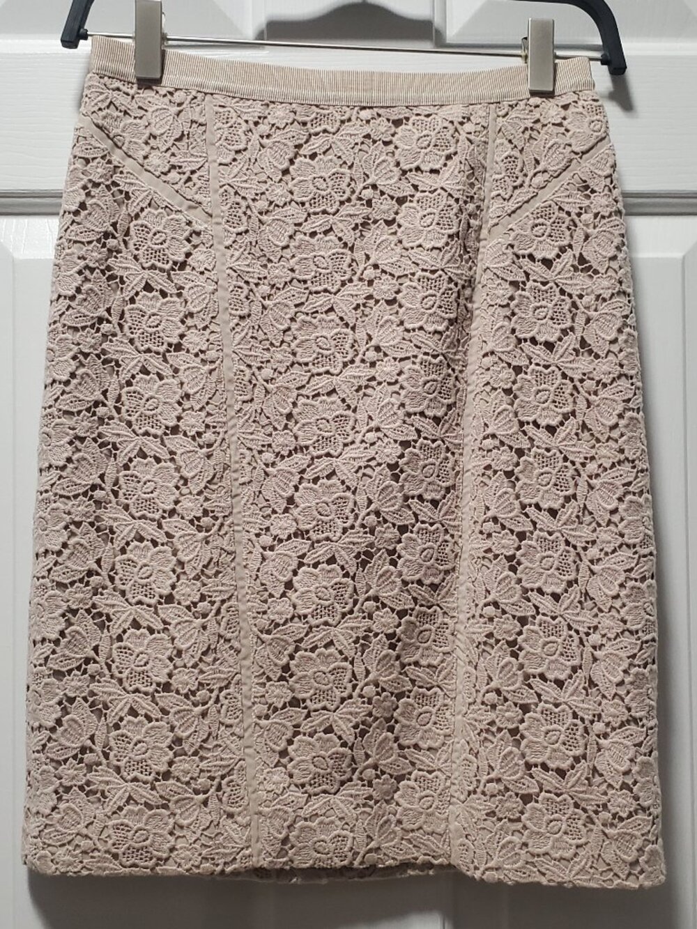 Ann Taylor Lined Lace Pencil Skirt in Pink | 0